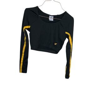Varsity Spirit Black Yellow Stripe Crop Top Long Sleeve Athletic Cheer Sz L
